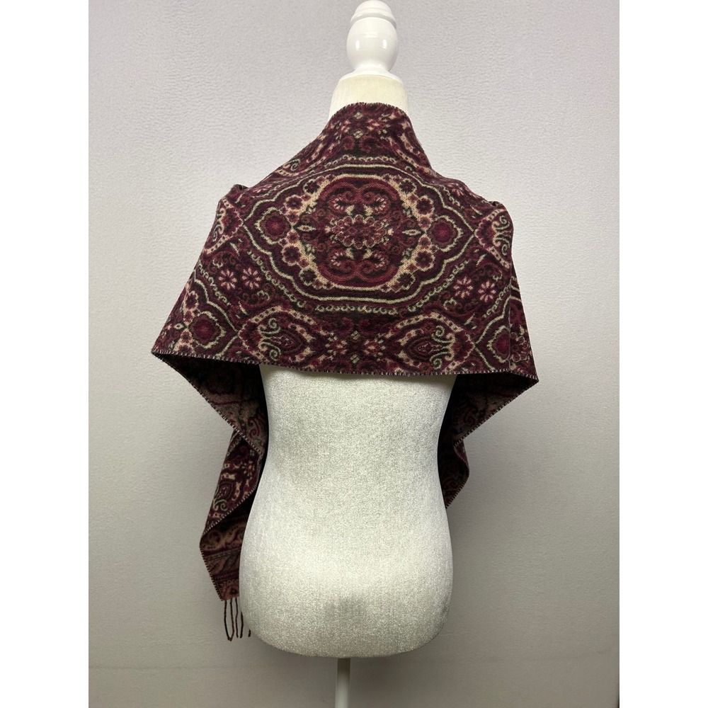 Boho Classic Fraas Womens OS Burgundy Paisley Fringed Acrylic Scarf Wrap